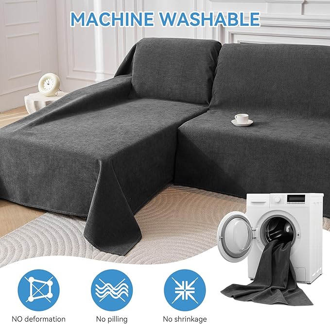 Deep Dream Sectional Couch Covers, 2 Pieces 100% Waterproof L Shaped Sofa Cover, Non Slip Couch Cover for Dogs Cats Washable, Pet Friendly Sofa Slipcovers Furniture Protector (X-Large, Dark Grey)