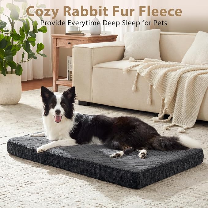 JOEJOY Orthopedic Medium Dog Bed, Washable Dog Crate Bed Medium Sized with Removable Cover, Egg Memory Foam Pet Beds, Grey, 29"x18"