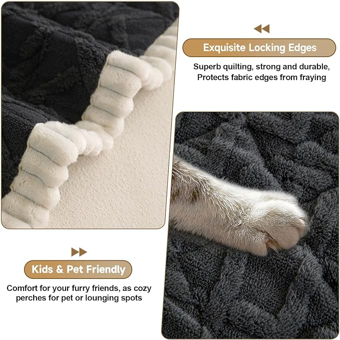 OTOB Couch Cover for Dogs Washable Pet Friendly, Non Slip Plush Fuzzy Love Seat Couch Covers Sofa Slipcovers, Geometric Jacquard Soft Pet Cushion Mat Furniture Protector (Dark Gray, 27.6" x 59.1")