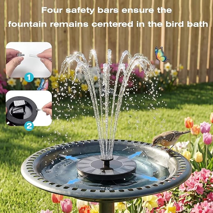 AMZtime 1.4W Solar Fountain with 4 Fixed Rods, 2026 Solar Fountain Pump with Upgraded Solar Panels, Solar Powered Floating Water Fountain Pump for Bird Bath, Garden, Ponds, Fish Tank and Outdoor