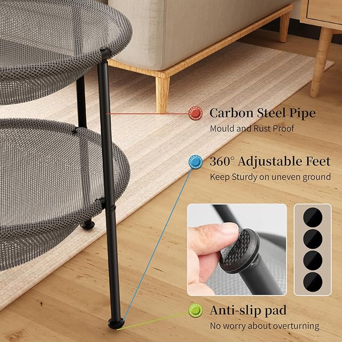 JUNSPOW Double Cat Bed Grey, Breathable Kitty Bed for 2 Cats with 4 Adjustable Feet & Anti-Slip Mats, Easy Assembly Cat Hammock for Multi-cat Household, Indoors & Outdoors, 22.8 in x18.7 in x 18.7 in