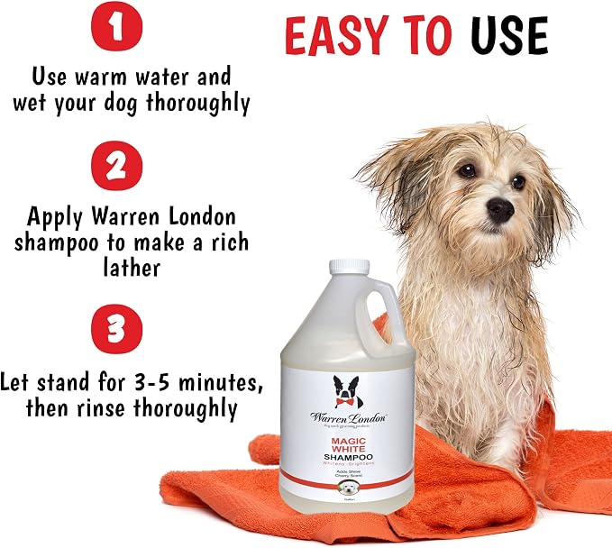 Warren London - Magic Bright Dog Shampoo, Whitening Shampoo for White Dogs & Lighter Dog Coats, Grooming Supplies are Puppy and Cat Safe, Cherry Blossom Scent, 128 Ounce, Made in USA