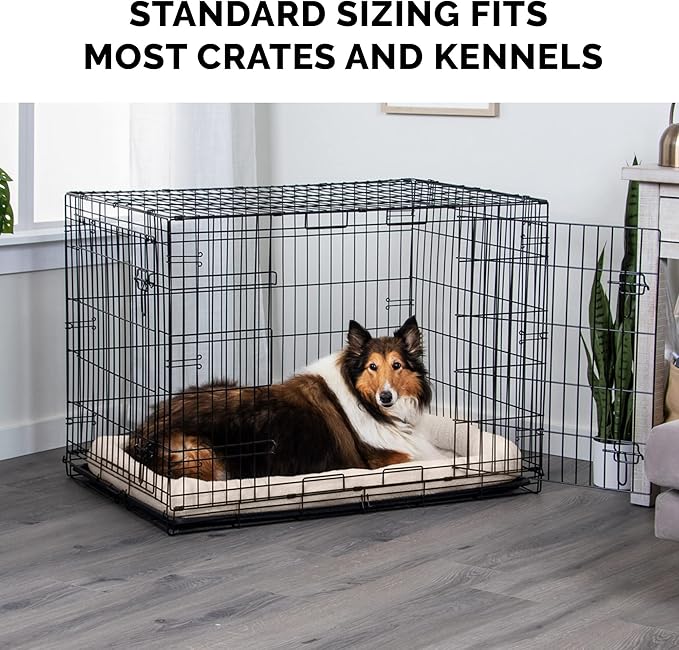 Furhaven Dog Bed for Large Dogs, 100% Washable, Sized to Fit Crates - Sherpa Fleece Bolster Crate Pad - Cream, Extra Large/XL