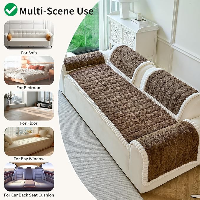Fuzzy Couch Covers for Dogs, Non Slip Thick Dog Couch Cover Protector, Plush Pet Couch Covers for Sofa Washable, Soft Sofa Cushion Slipcovers Pet Friendly(1PC, Brown, 27.6”x70.9”)