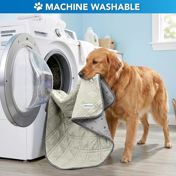 PetAmi Dog Cooling Mat, Waterproof Self Cooling Dog Pad with Non-Slip Backing, Q-Max >4.0 Pet Cooling Mat for Crate, Couch, Kennel & Car, Indoor Outdoor Summer Use, Beige, 60x80