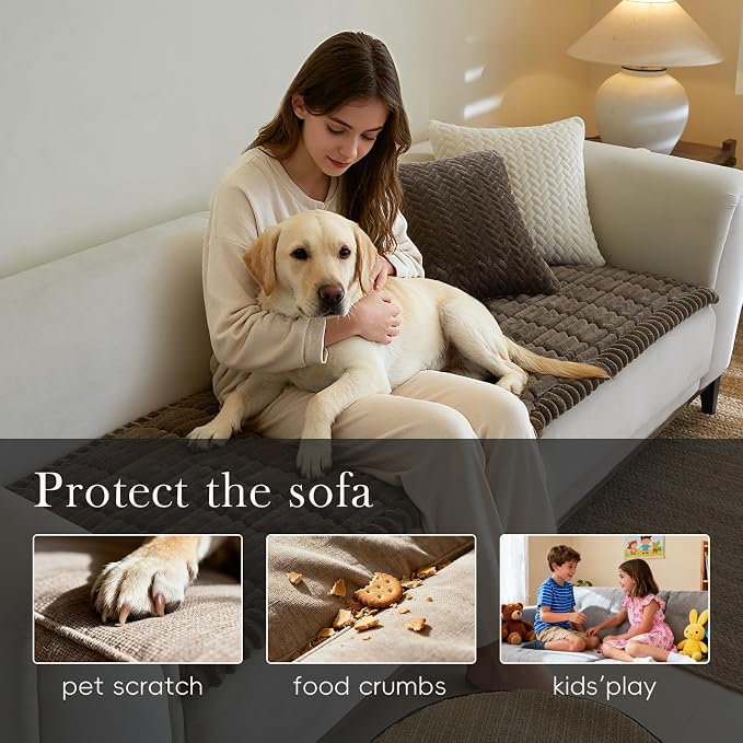 Linear Grid Couch Cover for Dogs Non Slip - Thick Wear-Resistant Pet Sofa Protector for 3 Cushion Couch Large Silicone Particles Washable Furniture Mat for Dogs Cats Sectional
