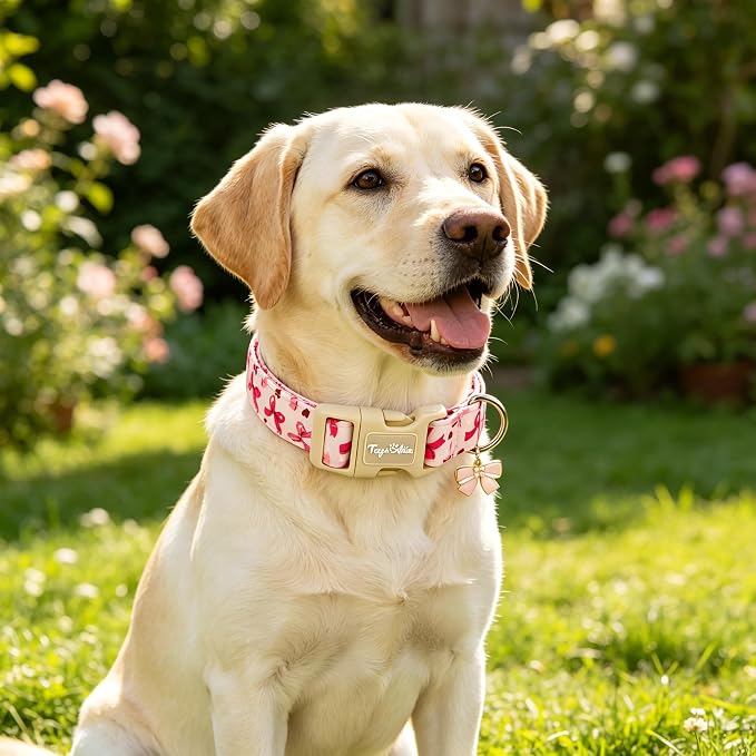 Dog Collars for Large Dogs, Summer Dog Collar with Pink Bow with Metal Buckle Pet Collar for Girl Dogs for Female Dog Adjustable Soft Pink Girl Dog Collar for Large Dogs-L