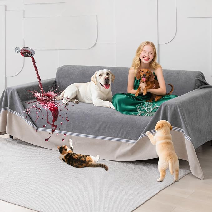 Loiion 100% Double-Sided Waterproof Dog Sofa Cover - Anti-Slip, Leakproof Couch Cover, Pet-Friendly Couch Protectors for Puppy, Large Dog, Kids and Pets 118"X91"