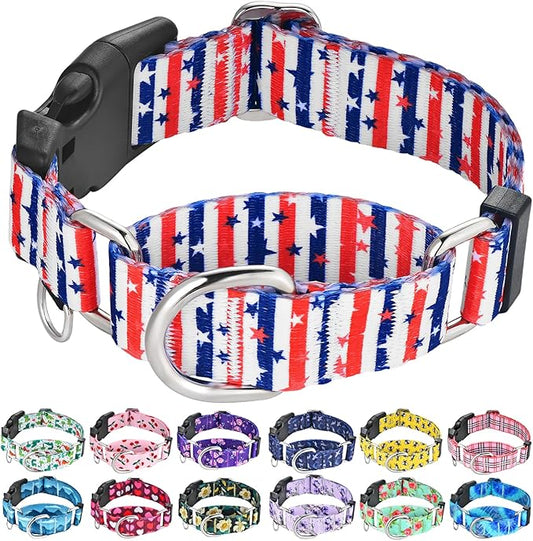American Flag Martingale Collar 4th of July Star Holiday Dog Collar with Buckle Adjustable Pet Collars (Red Blue Patriotic Stripes, Small)