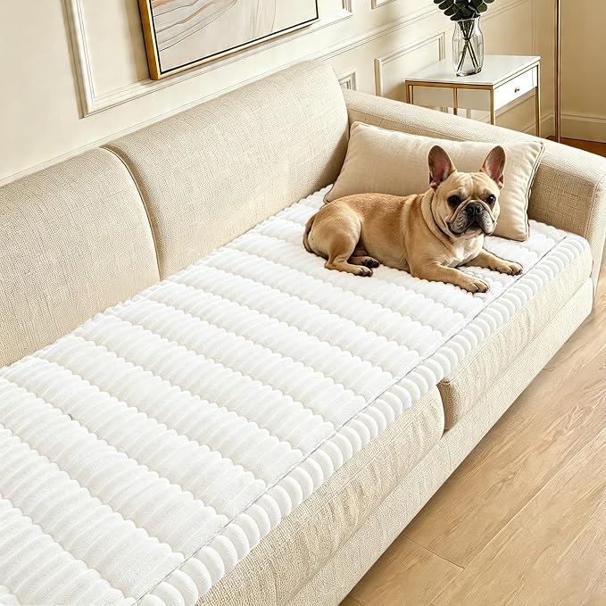 Couch Cover for Dogs Washable,Non Slip Fuzzy Durable Couch Covers for 3 Cushion Sofa Pet Friendly Sofa Cover Dog Thick Soft Slipcovers Protector Couches Mat Bed (White, 27.6"x82.7"/70x210cm)