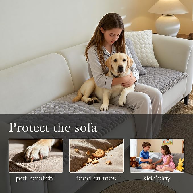 Circular Grid Couch Cover for Dogs Washable - Non Slip Thick Soft Pet Sofa Protector for 3 Cushion Couch Large Silicone Particles Furniture Mat for Cats Sectional Slipcovers