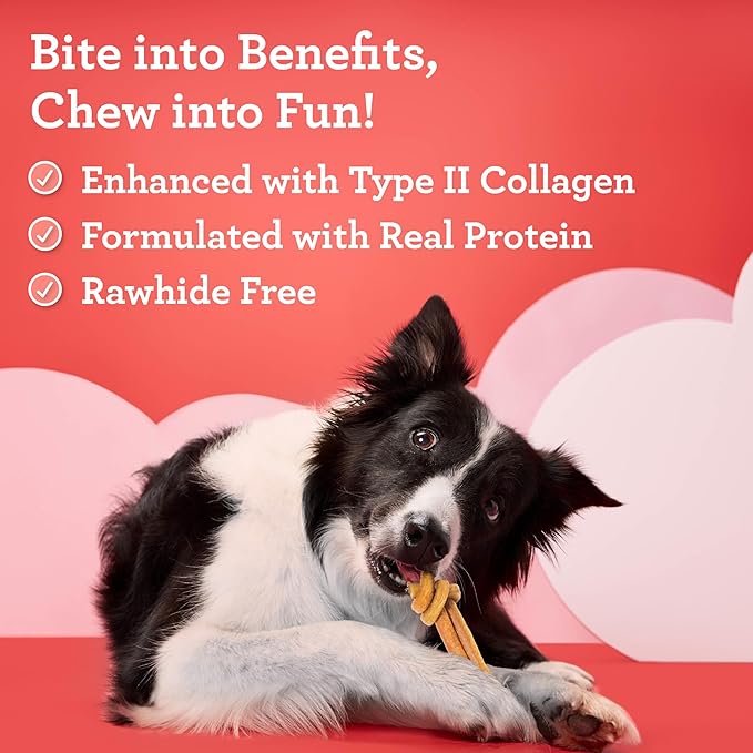 DreamBone CollaYUMS Knots Plus Collagen Chews for Dogs, 8 Count, Treat Your Dog to Rawhide-Free Chews Made with Chicken, Vegetables and Peanut Butter
