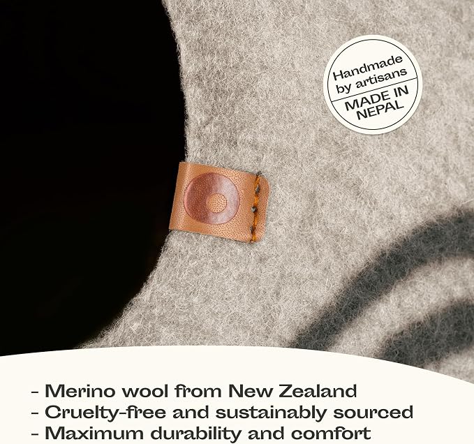 MEOWFIA Cat Cave – Premium Felt Cat Bed for Indoor Cats, Handmade Merino Wool (Light Gray, Medium)