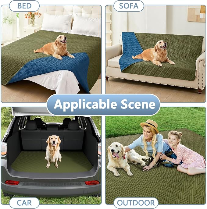 hyha Waterproof Dog Blanket, Soft Pet Bed Blankets, Waterproof Sofa Couch Cover for Dogs Washable, Reversible Pet Couch Covers for Sofa Furniture (82x102 Inch, Green/Navy Blue)