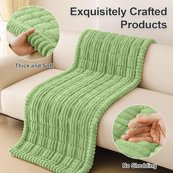 hyha Couch Cover for Dogs Washable, Non Slip Thick Flannel Sofa Protector, Pet Friendly Plush Furniture Cover for Sectional Sofa & Loveseat (Grass Green, 35.4" x 70.9")