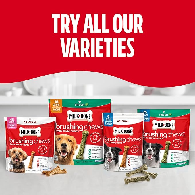 Milk-Bone Brushing Chews Fresh Mint Flavor Daily Dental Dog Treats, Mini, 18.9 Oz. Bag (Pack of 5)