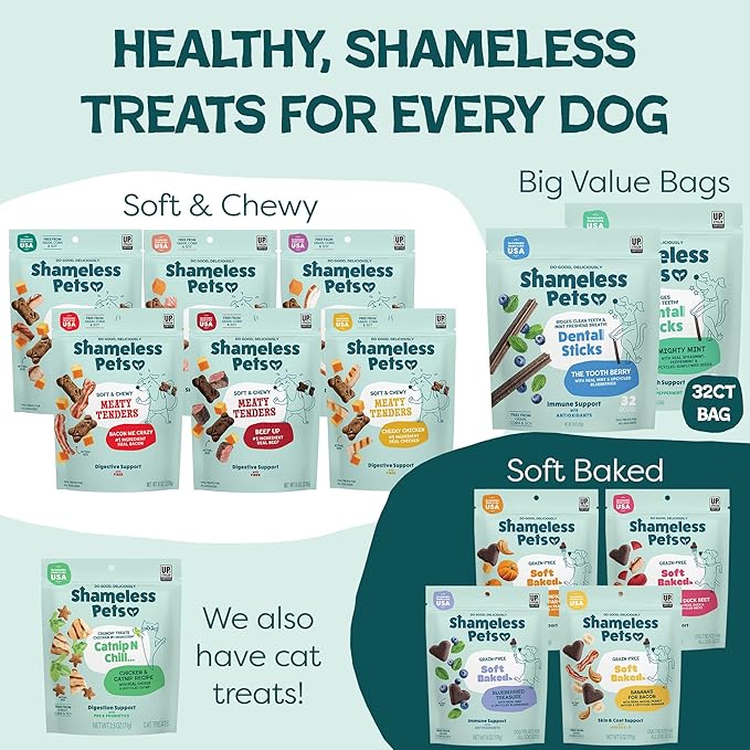 Shameless Pets Dental Treats for Dogs, Banana Bone-Anza - Healthy Dental Sticks with Hip & Joint Support for Teeth Cleaning & Fresh Breath - Chews Free from Grain, Corn & Soy