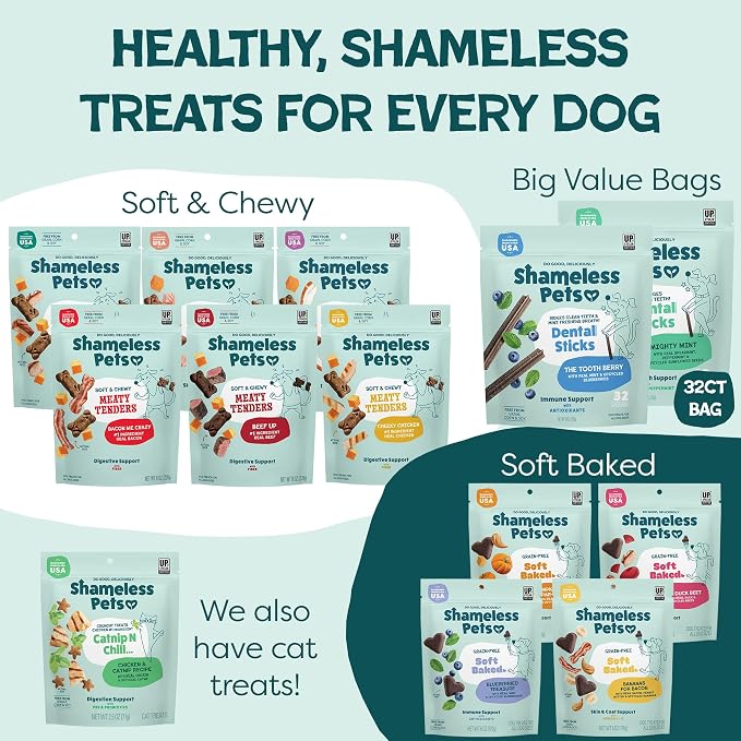 Shameless Pets Triple Mint Dental Chews for Dogs, 8 Chews - Natural Dog Teeth Cleaning Treats with Fresh Breath Benefits | Grain-Free Dental Sticks for Small, Medium & Large Dogs