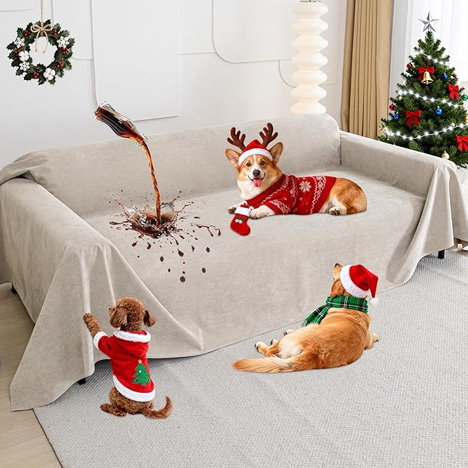 Loiion 100% Double-Sided Waterproof Dog Sofa Cover - Anti-Slip, Leakproof Couch Cover, Pet-Friendly Couch Protectors for Puppy, Large Dog, Kids and Pets 118"X71" Almond