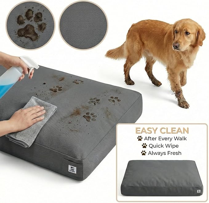 Sytopia 42 Inch Canvas Outdoor Dog Bed for Extra Large Dogs, Durable Indoor Patio Pet Pad for Crate, Great Gift for Pets with Waterproof Machine Washable Removable Cover, Dark Grey