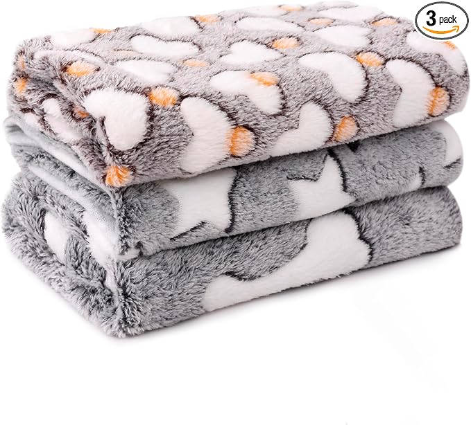 3 Pack Cat and Dog Blanket Soft & Warm Fleece Flanne Pet Blanket, Great Pet Throw Sleep Mat for Puppy Cats Small Medium & Large Dogs Cute Star/Love/Bone(Large 40" x 30")