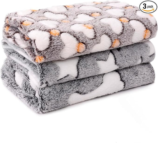 3 Pack Cat and Dog Blanket Soft & Warm Fleece Flanne Pet Blanket, Great Pet Throw Sleep Mat for Puppy Cats Small, Medium & Large Dogs Cute Star/Love/Bone (Medium 30" x 20")