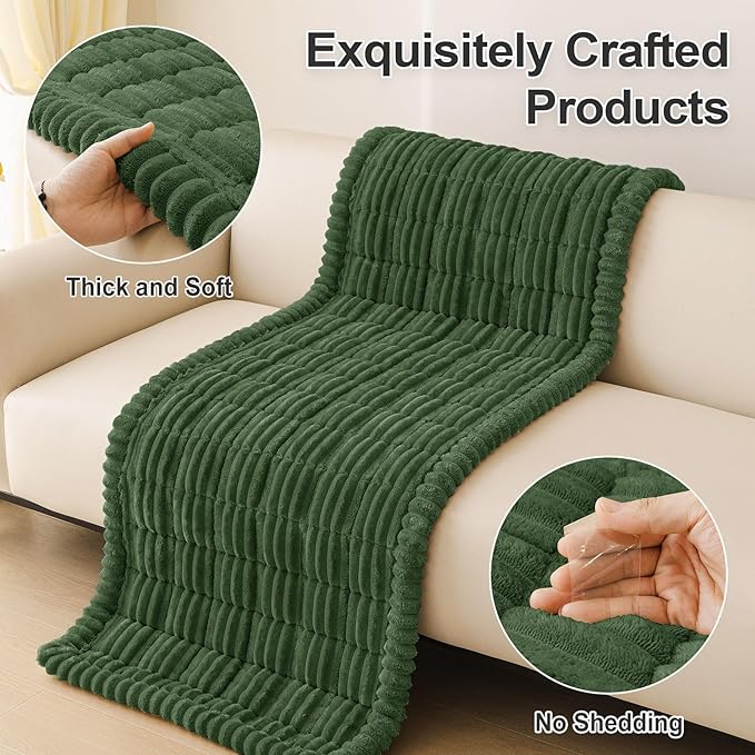 hyha Couch Cover for Dogs Washable, Non Slip Thick Flannel Sofa Protector, Pet Friendly Plush Furniture Cover for Sectional Sofa & Loveseat (Dark Green, 43" x 63")