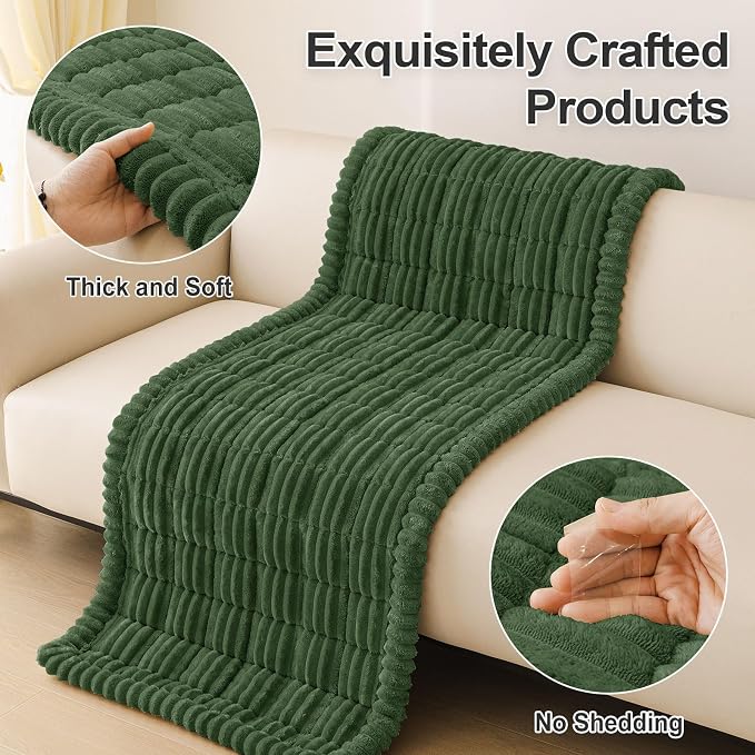 hyha Couch Cover for Dogs Washable, Non Slip Thick Flannel Sofa Protector, Pet Friendly Plush Furniture Cover for Sectional Sofa & Loveseat (Dark Green, 43" x 82.7")