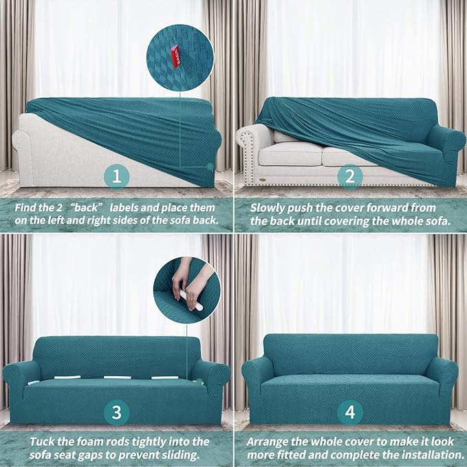 YEMYHOM Couch Cover Latest Jacquard Design High Stretch Sofa Covers for 3 Cushion Couch, Pet Dog Cat Proof Slipcover Non Slip Magic Elastic Furniture Protector (Sofa, Teal)