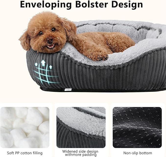 Washable Dog Bed for Small Medium Sized Dogs, Rectangle Small Puppy Cat Dog Beds, Orthopedic Pet Bed, Soft Breathable Calming Pet Sofa Bed Anti-Anxiety with Anti-Slip Buttom, S(20"x19"x6")