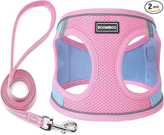 Dog Harness with Leash Set, No Pull Adjustable Reflective Step-in Puppy Pet Vest Harnesses for Small Medium Large Dogs and Cats,Pink Green XL