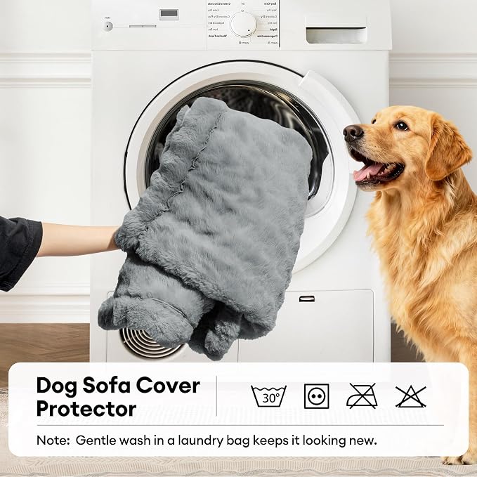 FUNNY FUZZY Pet Couch Cover for Sofa, Thick Waterproof Couch Cover for Dogs Washable, Water Resistant Pet Friendly Faux Fur Pad Soft Bed Mat Non Slip for Couches and Sofas, Grey, 27.6"×59.1"