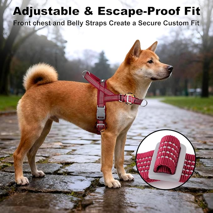 No Pull Dog Harness with Handle, Adjustable Soft Mesh Padded Reflective Walking Harness with Front Clip for Small Medium Large Dogs – Quick Fit No Escape for Training and Hiking (Red, XL)