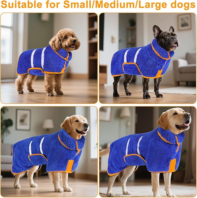 Bienbee Dog Bathrobe, Quick Drying Super Absorbent Pet Robes for Small Medium Large Dogs, Drying Coat for After Bath & Swim, Warm & Cozy Dogs Towels, Dog Puppy Bath Supplies, Dark Blue XL