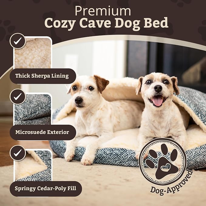 Snoozer Cozy Cave Dog Bed - Indoor Dog Bed with Cover Cave, Covered Calming Burrow for Medium & Large Sized Pets with Blanket Attached, Enclosed, Removable Washable Cover - XL, Palmer Indigo