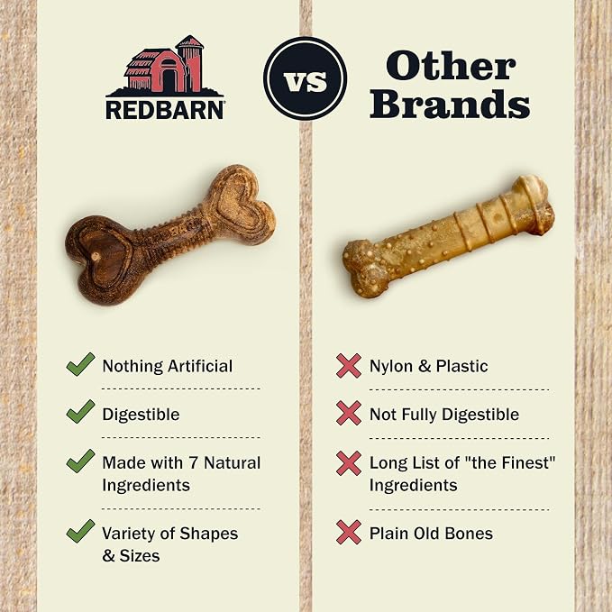 Redbarn Natural Dur-A-Bulls Treats for Dogs - 3 Large Bones - Hickory Flavor - Made in USA Long Lasting 100% Digestible No Artificial Ingredients or Plastic
