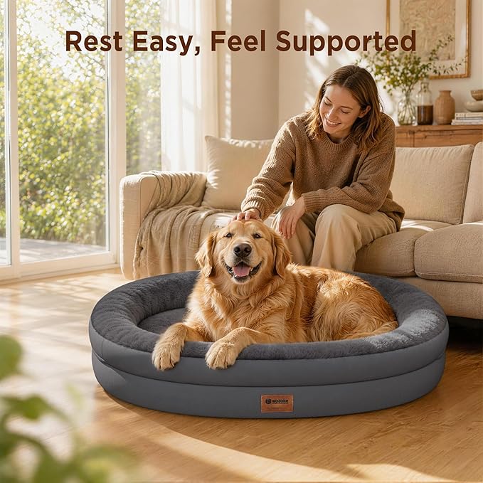 Orthopedic Dog Bed for Large Dogs, Waterproof Dog Bed for Large Size Dogs with Bolsters, Egg Crate Foam Sofa Bed with Washable Removable Cover & Non-Slip Bottom, Dark Grey