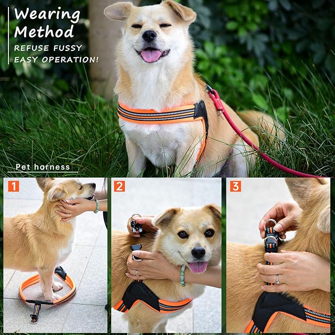 Dog Harness No Pull Ultra Soft Breathable Padded Pet Harness 2 Adjustable Botton, 3M Reflective Pet Harness for Dogs Easy Control for Small Medium Large Dogs (L, Blue)