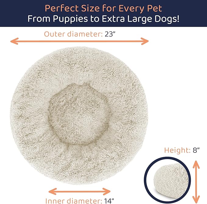 Donut Dog Bed - Premium Comfort for Anxiety Relief - Fluffy & Calming Design with Ultra-Plush Support | Cozy Round Dog Bed with Super Soft Circle Style (Cream, Small)