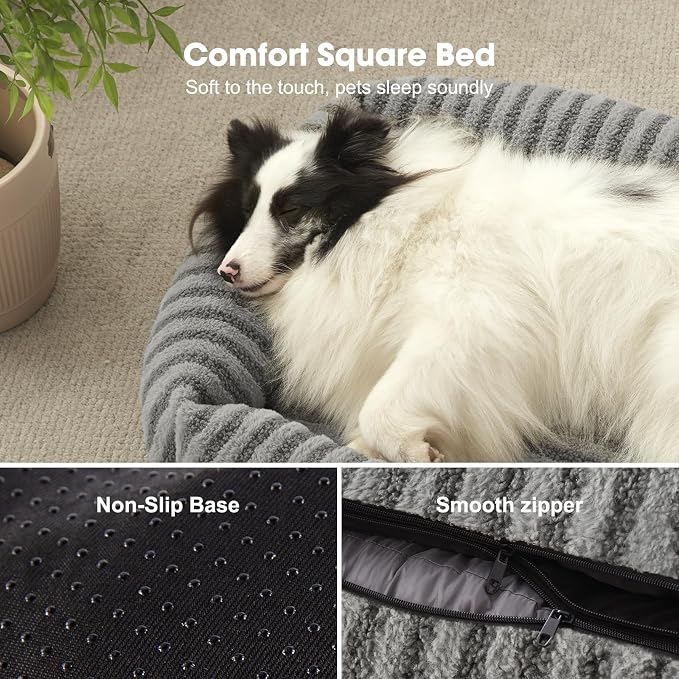 MIXJOY Dog Bed Large Size, Washable Large Dogs Bed with Removable Cover, Rectangle Doggy Beds for Big Dogs, Soft Warming Calming Pet Bed with Non-Slip Bottom, 36"x27"x8", Grey