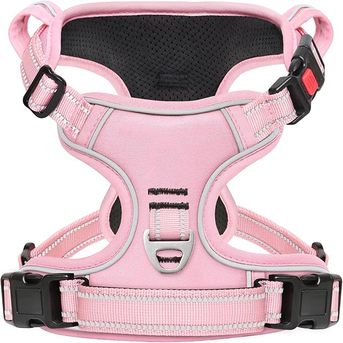 Timos Dog Harness Small Sized, No Pull Pet Harness with Neck Lockable Snap,No Choke Front Clip Dog Reflective Vest,Adjustable Metal Rings 3 Buckles,Easy Control Handle for Small Dogs Lock Pink S