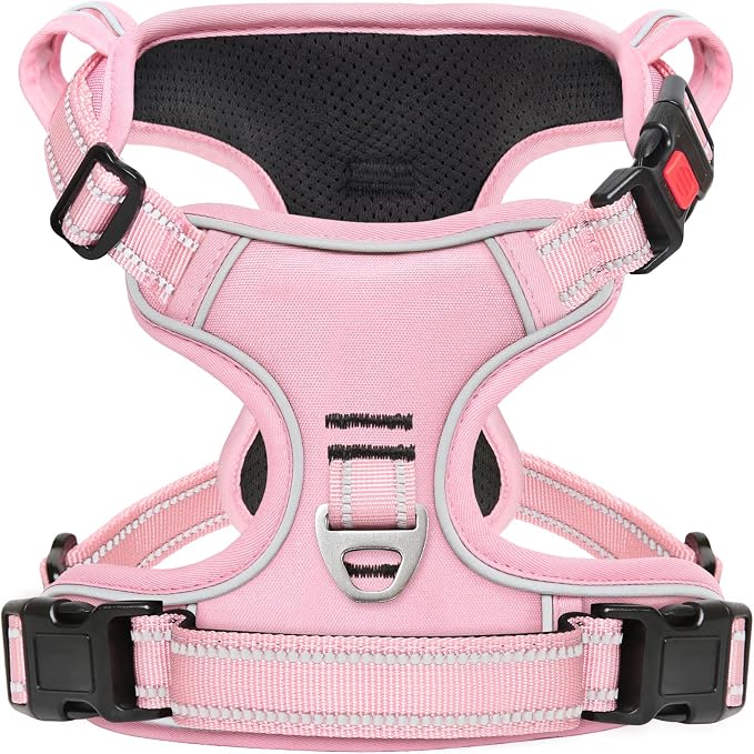 Timos Dog Harness Small Sized, No Pull Pet Harness with Neck Lockable Snap,No Choke Front Clip Dog Reflective Vest,Adjustable Metal Rings 3 Buckles,Easy Control Handle for Small Dogs Pink XS