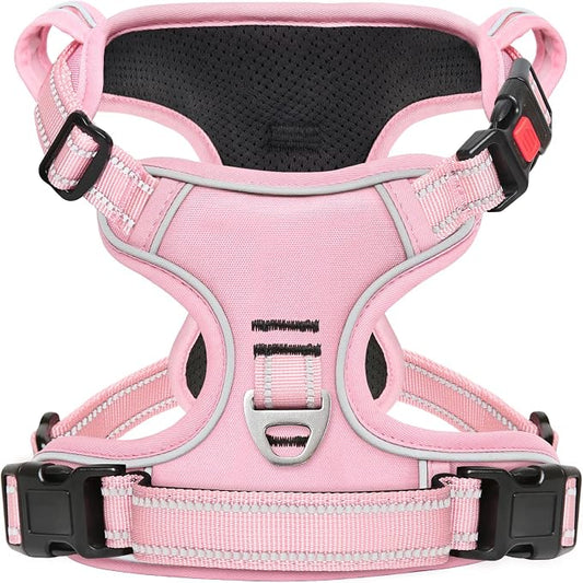Timos Dog Harness Small Sized, No Pull Pet Harness with Neck Lockable Snap,No Choke Front Clip Dog Reflective Vest,Adjustable Metal Rings 3 Buckles,Easy Control Handle for Small Dogs Pink XS