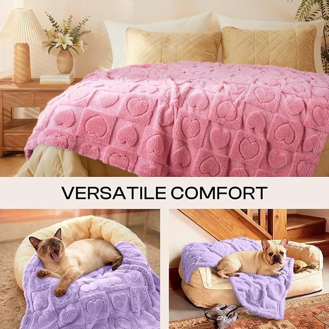 Luciphia 1 Pack 2 Small Dog Blanket Washable Pet Bed Cover Soft Fluffy Puppy Blanket with Premium Fleece 300GSM Cozy Calming Cat Blankets for Indoor Cats Pink/Purple 57x40 inch
