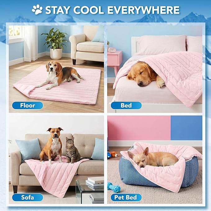 PetAmi Dog Cooling Mat, Q-Max Pet Cooling Blanket with Thick Cushioning, Self Cooling Pad for Dogs & Cats, Reversible Summer Mat for Crate, Couch, Kennel, Pink, Small (24x32)