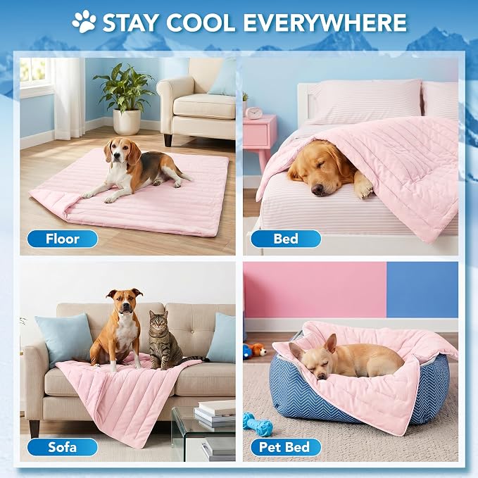 PetAmi Dog Cooling Mat, Q-Max Pet Cooling Blanket with Thick Cushioning, Self Cooling Pad for Dogs & Cats, Reversible Summer Mat for Crate, Couch, Kennel, Pink, Medium (29x40)