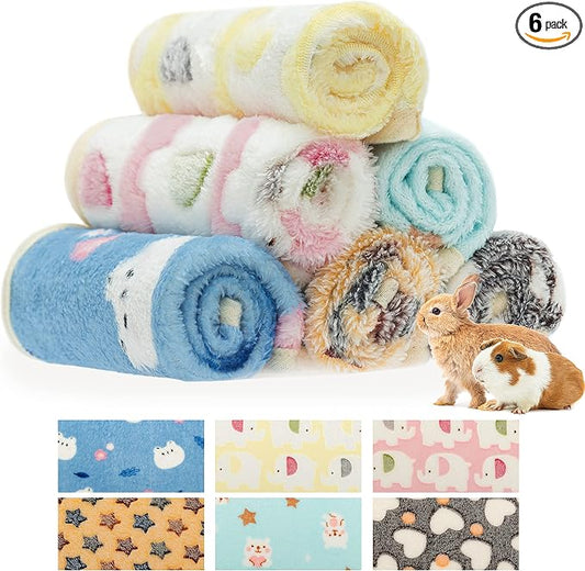 CUSOZWO Guinea Pig Bedding Mat - 6 Pack Fleece Soft Warm Small Animal Blankets for Rat Rabbit Hamster Chinchilla Hedgehog Lizard - Washable Small Pet Cage Liners Sleep Mat Bedding Accessories