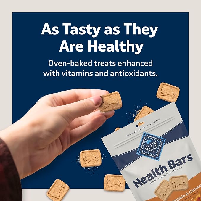 Blue Buffalo Health Bars Pumpkin & Cinnamon Crunchy Dog Biscuits, Oven-Baked with Pumpkin & Natural Ingredients, Healthy Dog Treats with No Artificial Flavors or Preservatives, 16 oz.