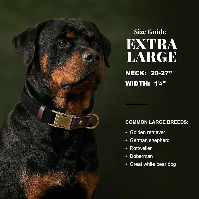 Didog Soft PU Leather Dog Collar for Large Dogs,Classic Adjustable Wide Dog Collars with Quick Release Metal Buckle,Easy Clean and Comfortable with Nylon Lining,Black,XL Neck 20-27", Width 1¼"
