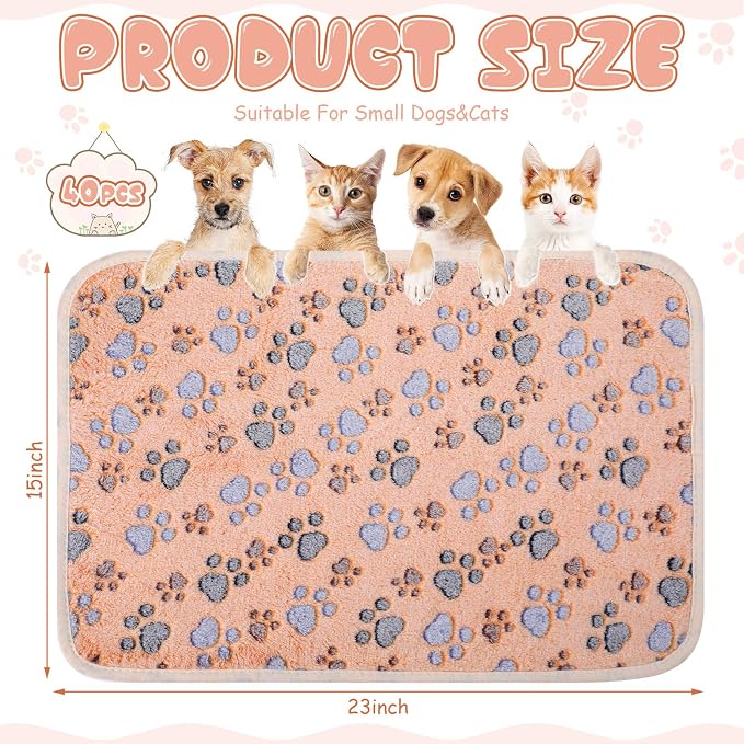 Chumia 40 Pcs Dog Blankets Soft Fluffy Fleece Washable Puppy Sleep Blankets Small Mat for Pets Throw Warm Bed Mat for Dog Puppy Cat (Brown,Paw)